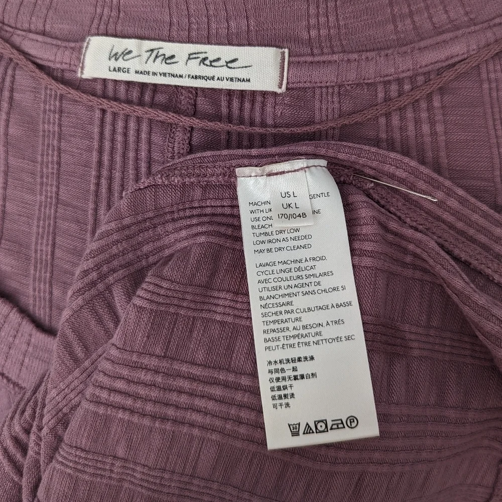 Free People Big Sur Top Long Tie Dyed Sleeves Scoop Neck Ribbed Knit Mauve L EUC